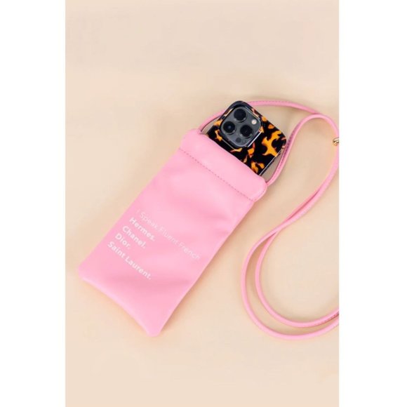 LA TRADING CO I Speak Fluent French Pink Phone Crossbody Bag NEW